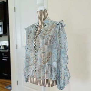NWT 70/ 21 Sheer Chiffon Floral Blouse See Through Medium M